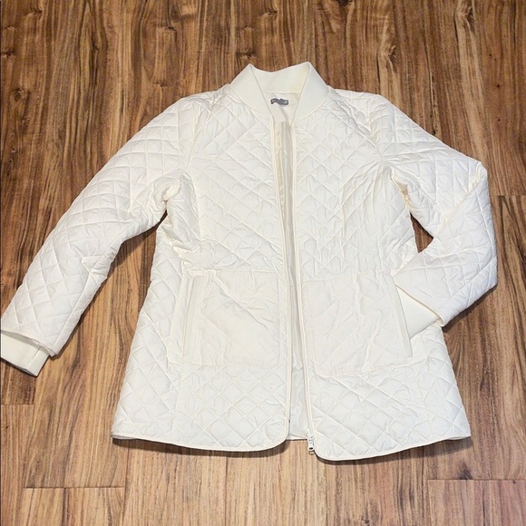 Talbots women’s large 12 14 coat jacket Cream beige Quilted Puffer light NWOT - Picture 1 of 10